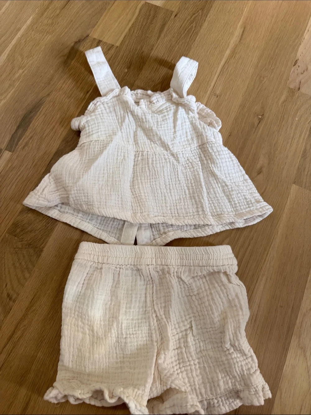 Girls' Cream Cotton Gauze Tank Top & Shorts Matching Set